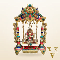 Kritimukha Brass Ganesha on swing with inlay stonework