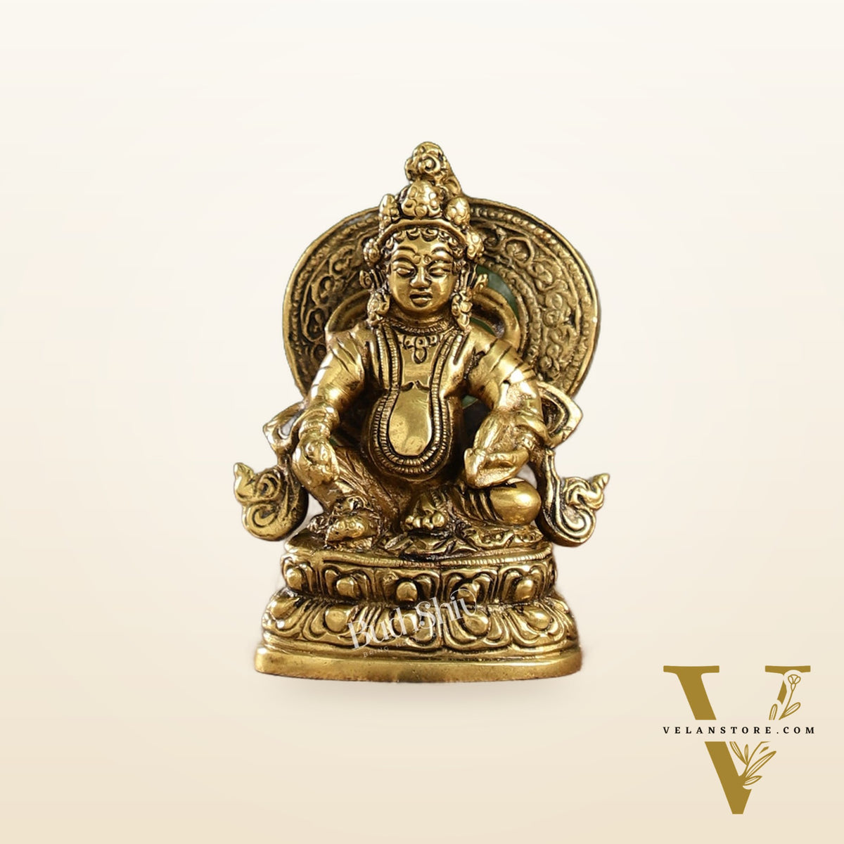 Kubera Brass Idol, 3.5" Height, Handcrafted Antique