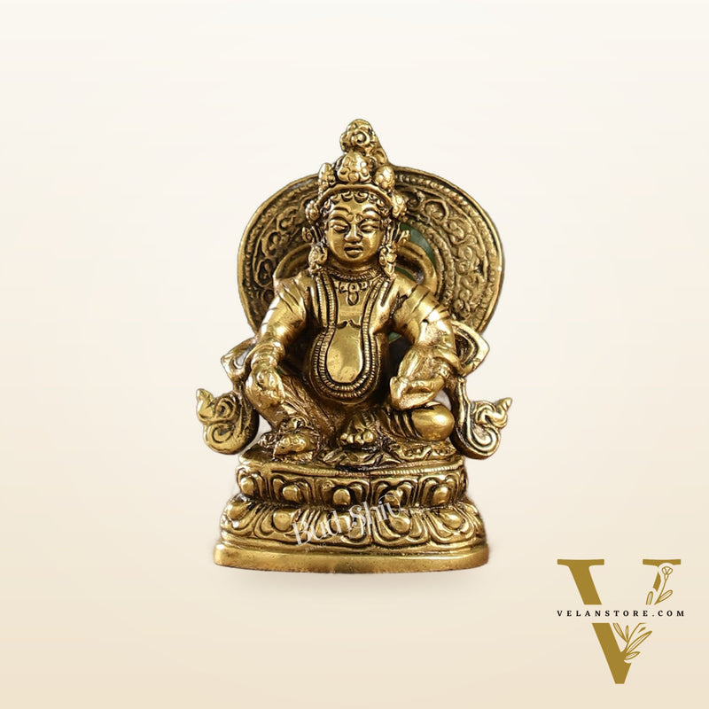 Kubera Brass Idol, 3.5" Height, Handcrafted Antique