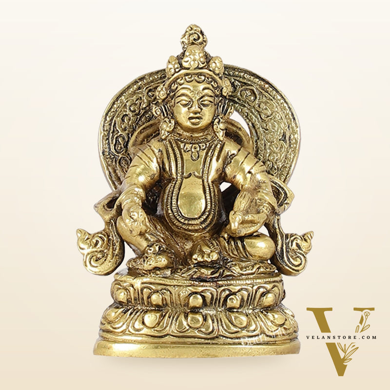 Kubera Brass Idol, 3.5" Height, Handcrafted Antique