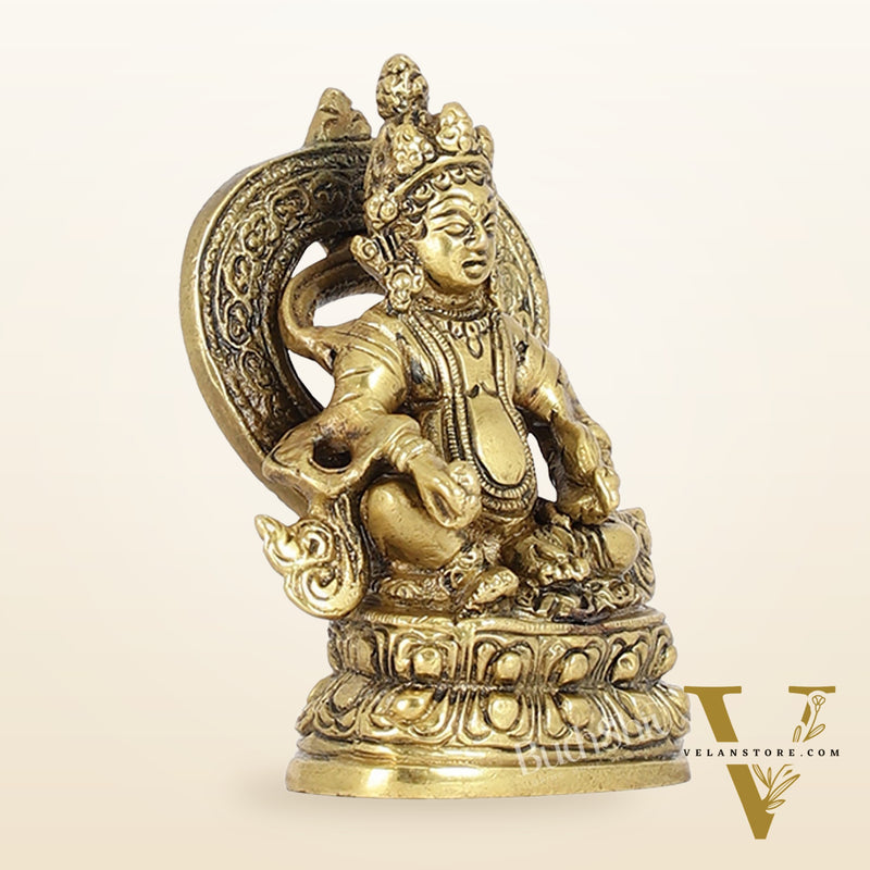Kubera Brass Idol, 3.5" Height, Handcrafted Antique