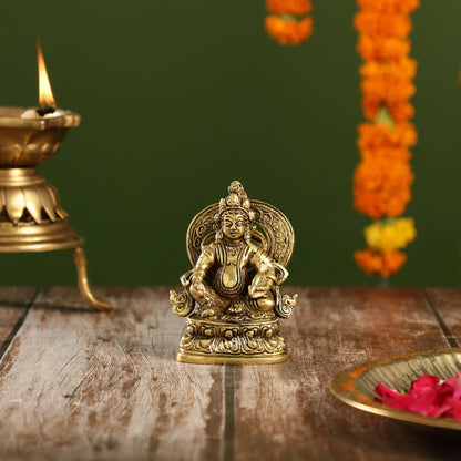 Kubera Brass Idol, 3.5" Height, Handcrafted Antique