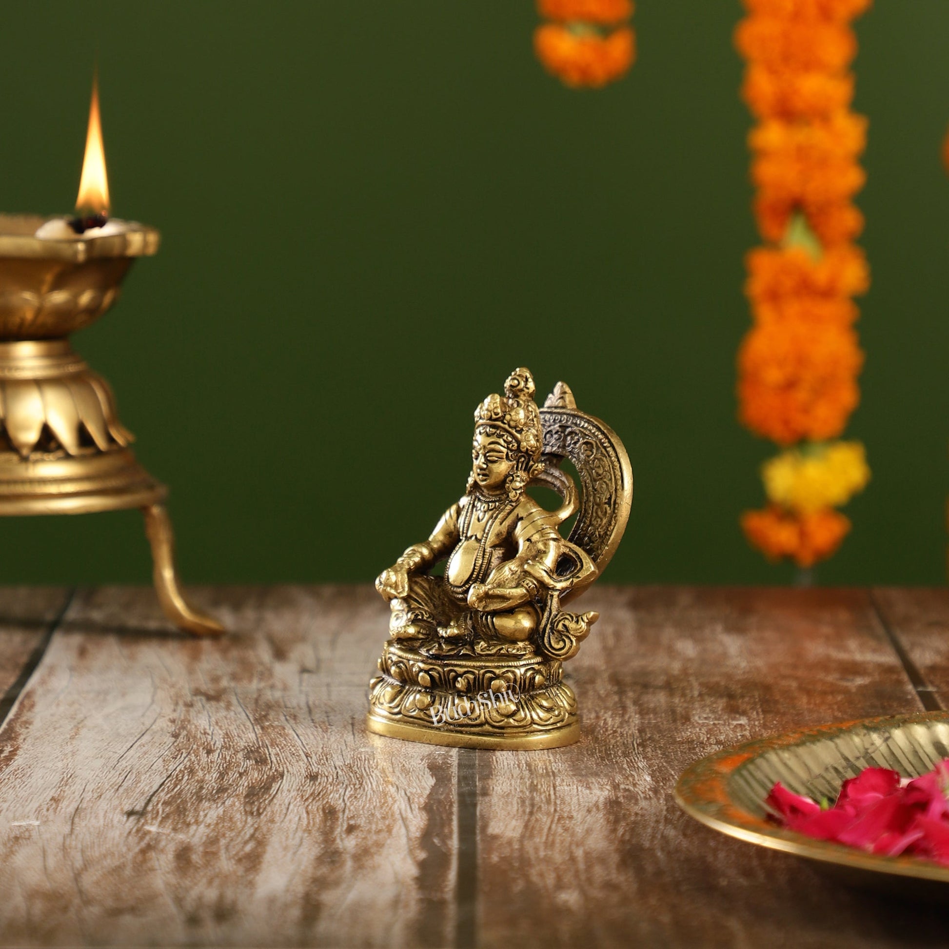 Kubera Brass Idol, 3.5" Height, Handcrafted Antique