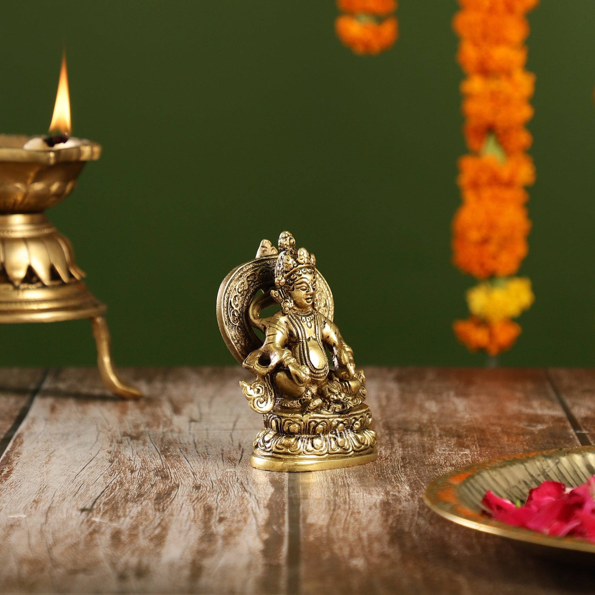 Kubera Brass Idol, 3.5" Height, Handcrafted Antique