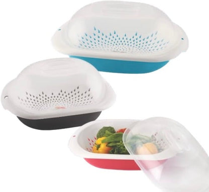 3 in 1 Dish Tub and Colander Set with Lid, Vegetable Washer with Bowl, Dishpan Strainer Basket Lettuce Washer and Dryer - Water Drain