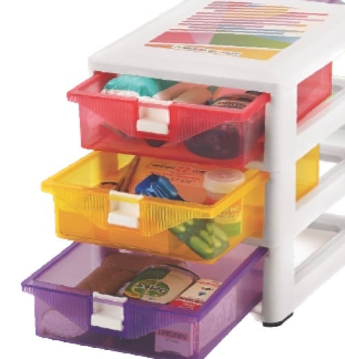 Kids Trends Lock it 3 Tier Small Rectangular Storage Drawer for Home or Office (24 x 17 x 19 cm, Random Colours)