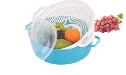 3 in 1 Dish Tub and Colander Set with Lid, Vegetable Washer with Bowl, Dishpan Strainer Basket Lettuce Washer and Dryer - Water Drain
