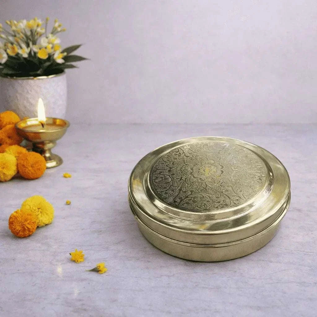 Brass Pooja Kumkum Chopra Box (4.5 Inch)
