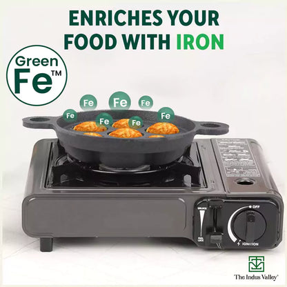 Super Smooth 7 Pit/Cup Cast Iron Paniyaram/Appe Pan+ Free Spatula, Pre-seasoned, Natural Nonstick, 100% Pure, Toxin-free, 18.9cm, 2.26 kg