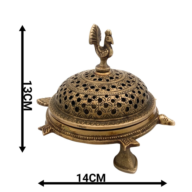 Brass Dhoop Dani, Peetal Sambrani Burner, Pital Agarbatti Stand for Pooja, Loban Dani, Bakhoor Holder,Gold, 5 Inch, 1 Piece