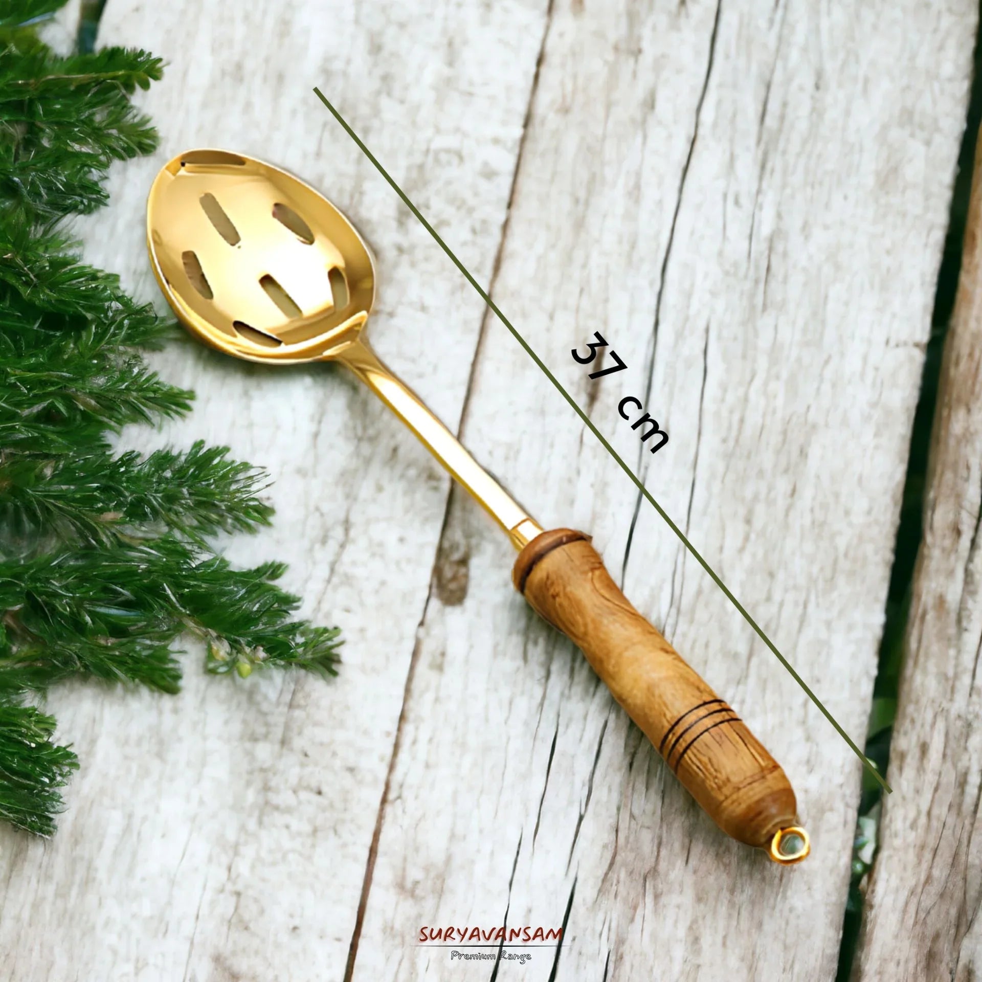 Pure Brass Ladle Set with Wooden Handles - 5 pc