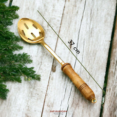 Pure Brass Ladle Set with Wooden Handles - 5 pc