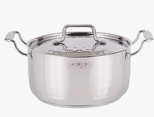 Praylady INOX 3+ Series Cooking Pot 22 cm | Hammered Cooking Pot with Lid | Cooking Kadai for Induction Base and Gas Stove | Deep Kadhai with Lid | Stainless Steel Cookware | Silver