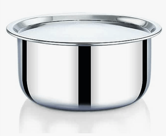 Praylady Nexon Series Triply Cooking Pot With Lid | Stainless Steel Handi Casserole without Handle | Cooking Vessel for Kitchen | Tri-Ply Bottom | Deep Kadai With Lid | Induction & Gas compatible | Silver