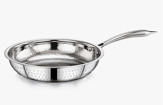 Praylady INOX 3+ Series Frypan | Stainless Steel Fry Pan 22 cm | Hammered Steel Frypan | Stainless Steel Cookware | Gas and Induction Compatible | Silver