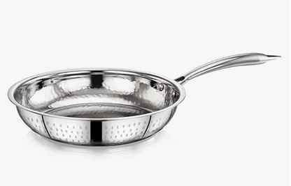 Praylady INOX 3+ Series Frypan | Stainless Steel Fry Pan 22 cm | Hammered Steel Frypan | Stainless Steel Cookware | Gas and Induction Compatible | Silver