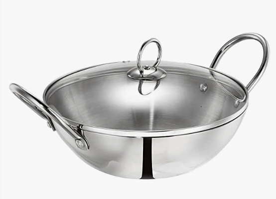 Praylady 50221 Stainless Steel Dura Kadhai with Glass Lid - 26 cm, Silver