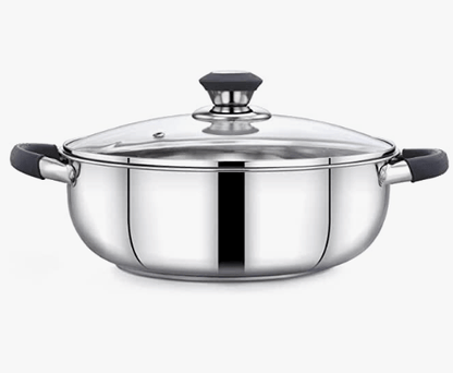 Praylady Ecstasy Series 3 Ply Base Kadai 24 cm | Stainless Steel Deep kadai with Glass Lid 3.0 L | Silver | Deep Kadai with See Through Lid | Deep Cooking |