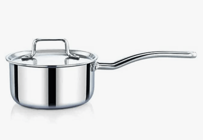 Praylady Nexon Series Triply Saucepan with Lid 18 cm | Saucepan with Tri ply Base | Sauce Pot with Stainless Steel Lid | Milk Pan with Lid | Gas and Induction Compatible | Silver
