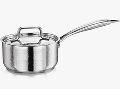 Praylady INOX 3+ Series Saucepan 16 cm | Hammered Saucepan with Thick Stainless Steel Base | Sauce Pot with Stainless Steel Lid | Milk Pan with Lid | Gas and Induction Compatible | Silver-1