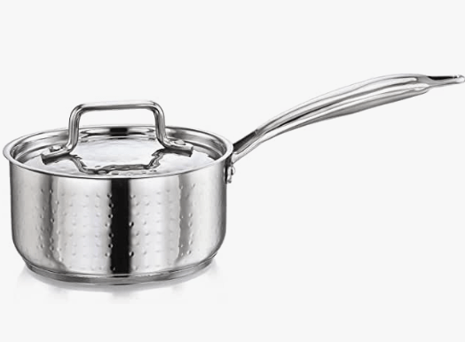 Praylady INOX 3+ Series Saucepan 16 cm | Hammered Saucepan with Thick Stainless Steel Base | Sauce Pot with Stainless Steel Lid | Milk Pan with Lid | Gas and Induction Compatible | Silver