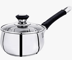 Praylady Ecstasy Series 3 Ply Base Sauce Pan 18 cm | Stainless Steel Sauce Pan with Glass Lid | 2.8 litres Capacity | Induction and Gas Stove Friendly | Milk Pan with Lid |-1