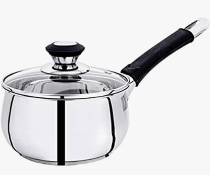 Praylady Ecstasy Series 3 Ply Base Sauce Pan 18 cm | Stainless Steel Sauce Pan with Glass Lid | 2.8 litres Capacity | Induction and Gas Stove Friendly | Milk Pan with Lid |