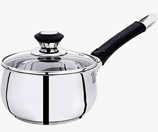 Praylady Ecstasy Series 3 Ply Base Sauce Pan 18 cm | Stainless Steel Sauce Pan with Glass Lid | 2.8 litres Capacity | Induction and Gas Stove Friendly | Milk Pan with Lid |-1