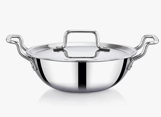 Praylady Stainless Steel Handi Casserole with Lid, Nexon Series Triply Kadai with Capacity-1