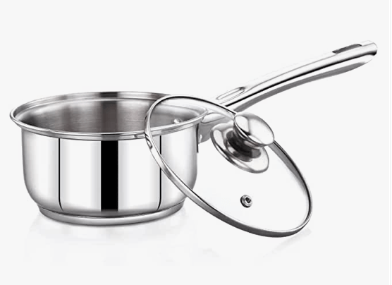 Praylady Delight Series 3 Ply Base Saucepan 16 cm | Stainless Steel Sauce Pan with Glass Lid | 1.0 litres Capacity | Induction and Gas Stove Friendly | Milk Pan with Lid |