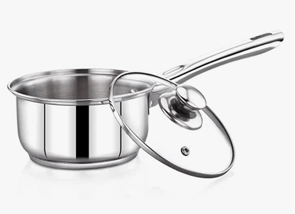 Praylady Delight Series 3 Ply Base Saucepan 16 cm | Stainless Steel Sauce Pan with Glass Lid | 1.0 litres Capacity | Induction and Gas Stove Friendly | Milk Pan with Lid |