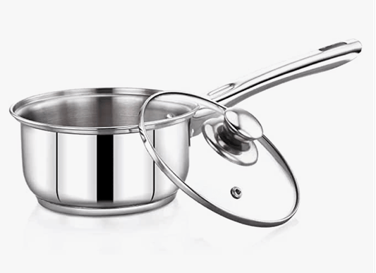 Praylady Delight Series 3 Ply Base Saucepan 16 cm | Stainless Steel Sauce Pan with Glass Lid | 1.0 litres Capacity | Induction and Gas Stove Friendly | Milk Pan with Lid |