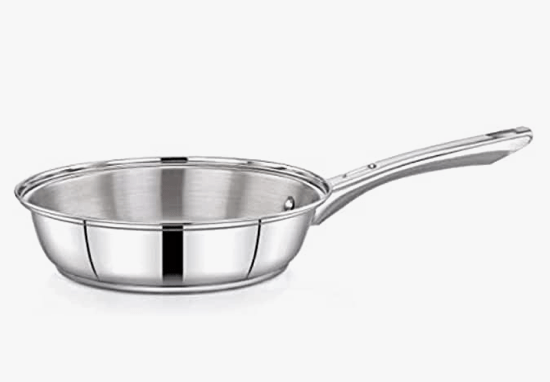 Praylady Delight Series 3 PLY Base Frypan 24 cm | Stainless Steel Pan with Riveted Handle and Induction Base | Compatible with All Cooktops Including Induction |
