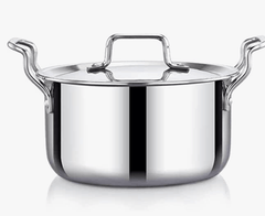 Praylady Nexon Series Triply Stock Pot With Lid 22 cm | 3 PLY Base Stainless Steel | Stock Pot With Lid | Stainless Steel Casserole with Stainless Steel Lid | Suitable For All Induction & Gas compatible | Silver-1
