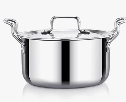 Praylady Nexon Series Triply Stock Pot With Lid 22 cm | 3 PLY Base Stainless Steel | Stock Pot With Lid | Stainless Steel Casserole with Stainless Steel Lid | Suitable For All Induction & Gas compatible | Silver