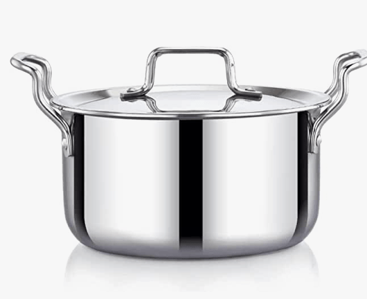 Praylady Nexon Series Triply Stock Pot With Lid 22 cm | 3 PLY Base Stainless Steel | Stock Pot With Lid | Stainless Steel Casserole with Stainless Steel Lid | Suitable For All Induction & Gas compatible | Silver