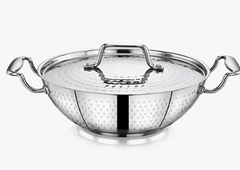 Praylady INOX 3+ Series Kadai - 26CM | 3.0 litres | Kadhai Extra Deep | Hammered Stainless Steel Kadai with SS Lid | Flat Induction Bottom Kadai | Induction & Gas Stove Friendly | Silver-1