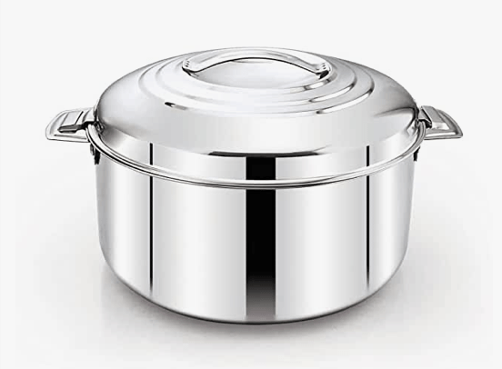 பிரேலேடி ரெகுலர் ஹாட் பாட் 5000 ML | ஸ்டெயின்லெஸ் ஸ்டீல் இன்சுலேட்டட் | ஹாட் பாட் | ரொட்டி கொள்கலன் | கேசரோல் | 100% ஸ்டெயின்லெஸ் ஸ்டீல் | வெப்ப ஆயுள் | இலகுரக | தனித்துவமான பூட்டுதல் அமைப்பு | டைனிங்-டேபிளின் தோற்றத்தை சிறப்பாக மேம்படுத்த | வெள்ளி 