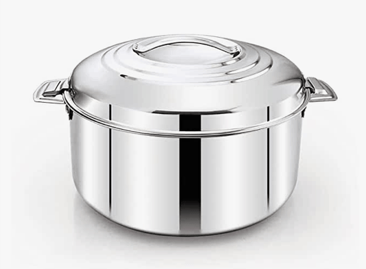 பிரேலேடி ரெகுலர் ஹாட் பாட் 5000 ML | ஸ்டெயின்லெஸ் ஸ்டீல் இன்சுலேட்டட் | ஹாட் பாட் | ரொட்டி கொள்கலன் | கேசரோல் | 100% ஸ்டெயின்லெஸ் ஸ்டீல் | வெப்ப ஆயுள் | இலகுரக | தனித்துவமான பூட்டுதல் அமைப்பு | டைனிங்-டேபிளின் தோற்றத்தை சிறப்பாக மேம்படுத்த | வெள்ளி 