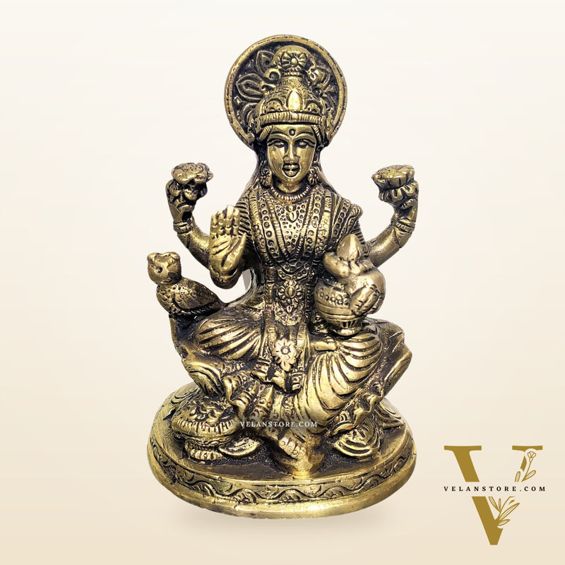 Lakshmi brass idol with charcoal finish | suitable for office desk/study table/ temple