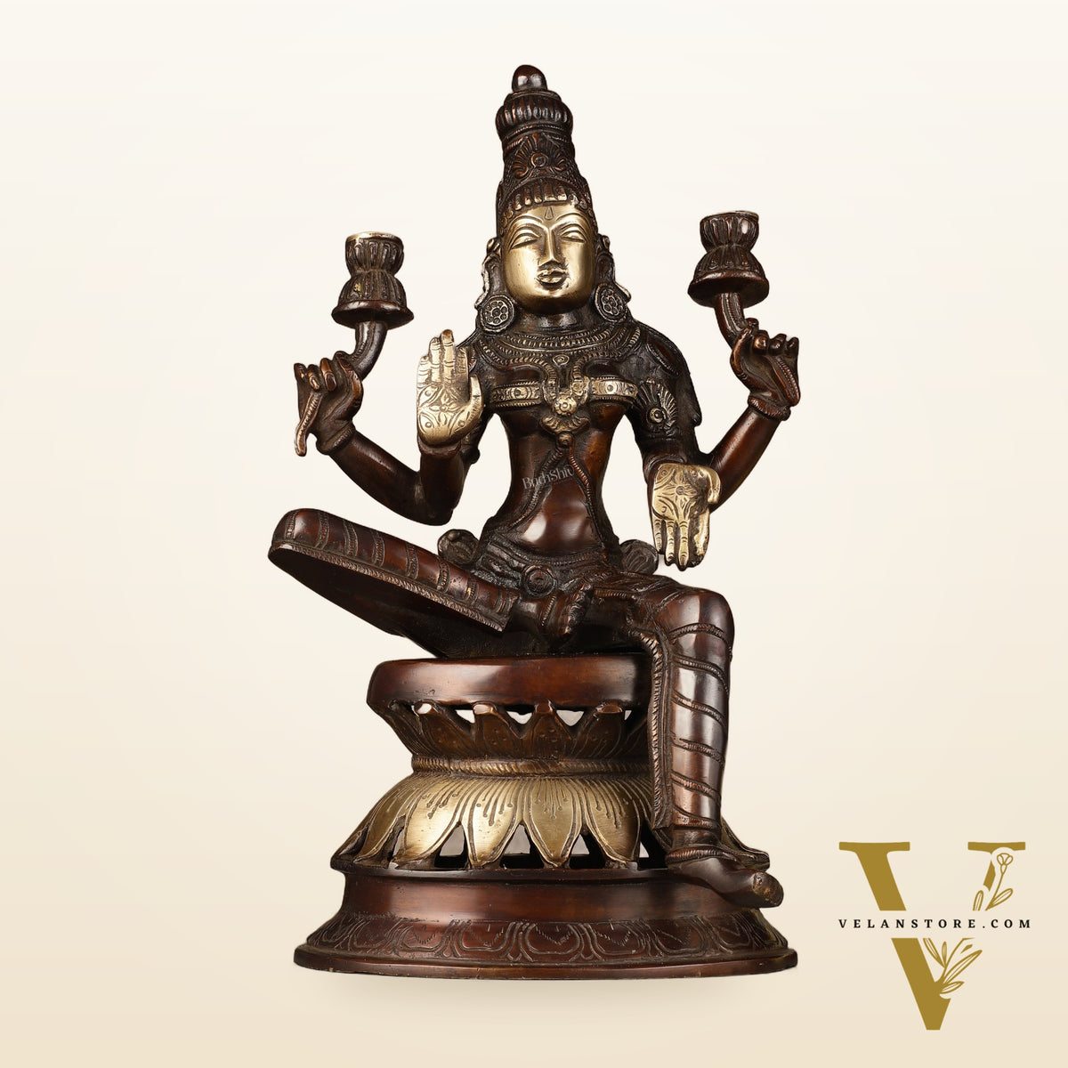Lakshmi Brass Statue 12 inch antique brown