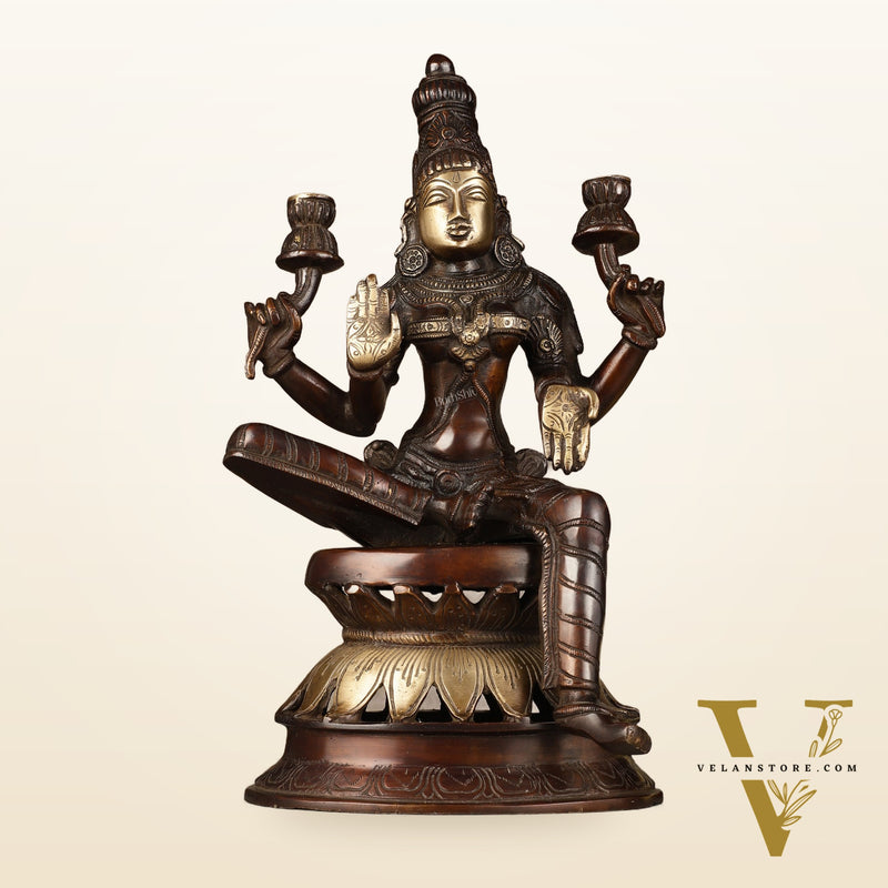 Lakshmi Brass Statue 12 inch antique brown
