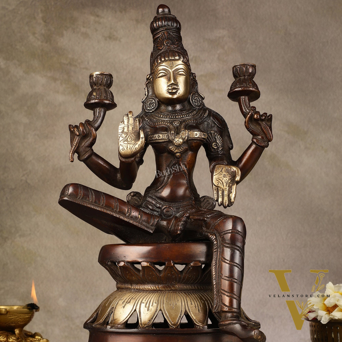 Lakshmi Brass Statue 12 inch antique brown