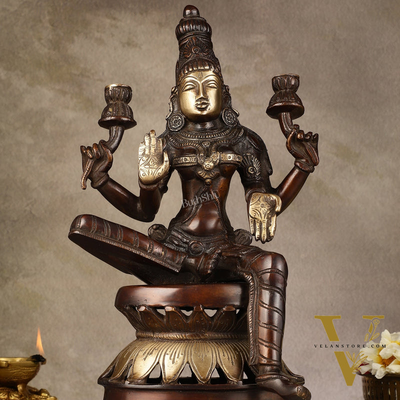 Lakshmi Brass Statue 12 inch antique brown