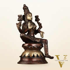 Lakshmi Brass Statue 12 inch antique brown