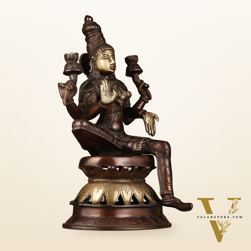 Lakshmi Brass Statue 12 inch antique brown