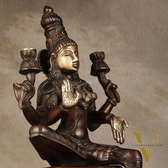 Lakshmi Brass Statue 12 inch antique brown