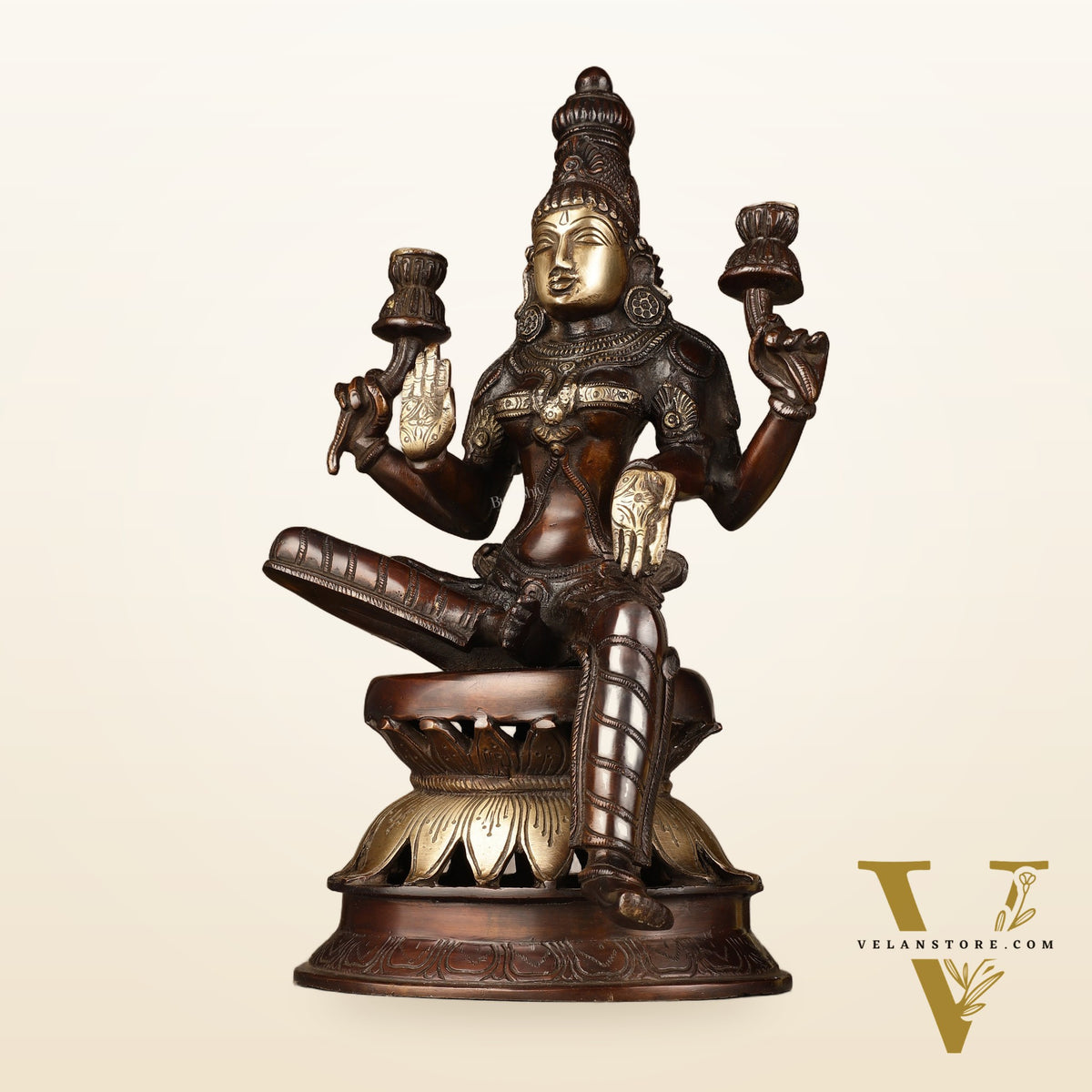 Lakshmi Brass Statue 12 inch antique brown
