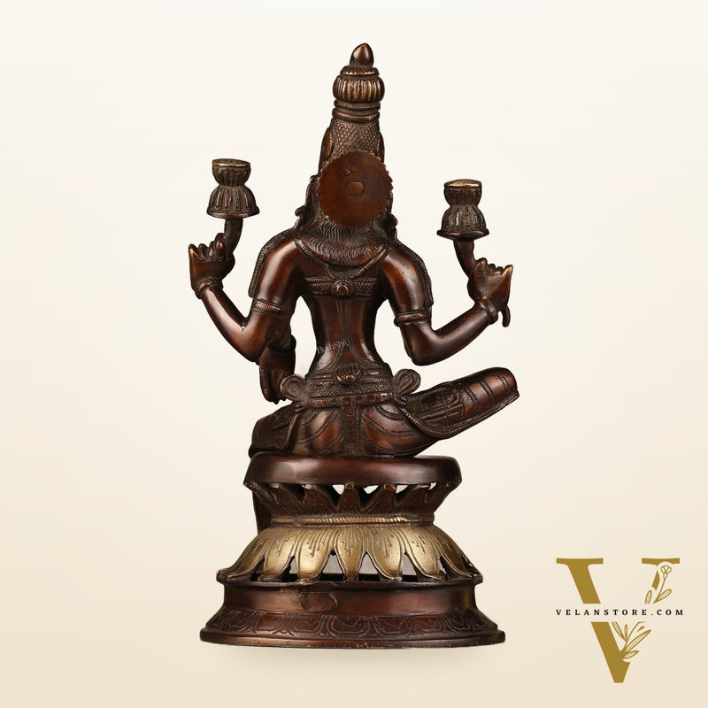 Lakshmi Brass Statue 12 inch antique brown