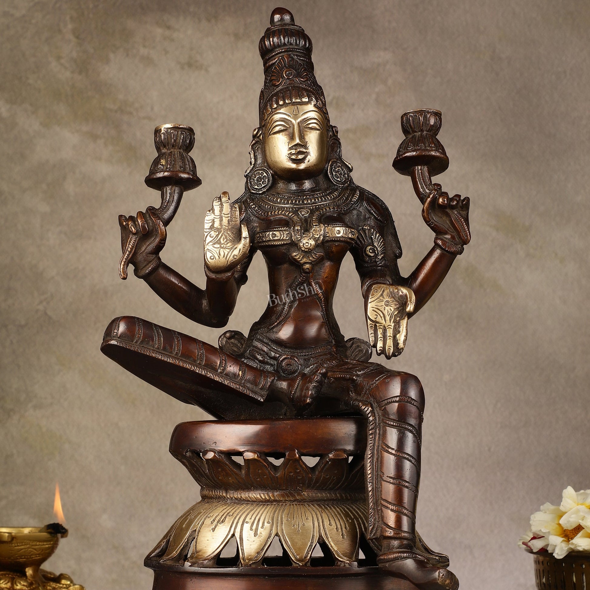 Lakshmi Brass Statue 12 inch antique brown